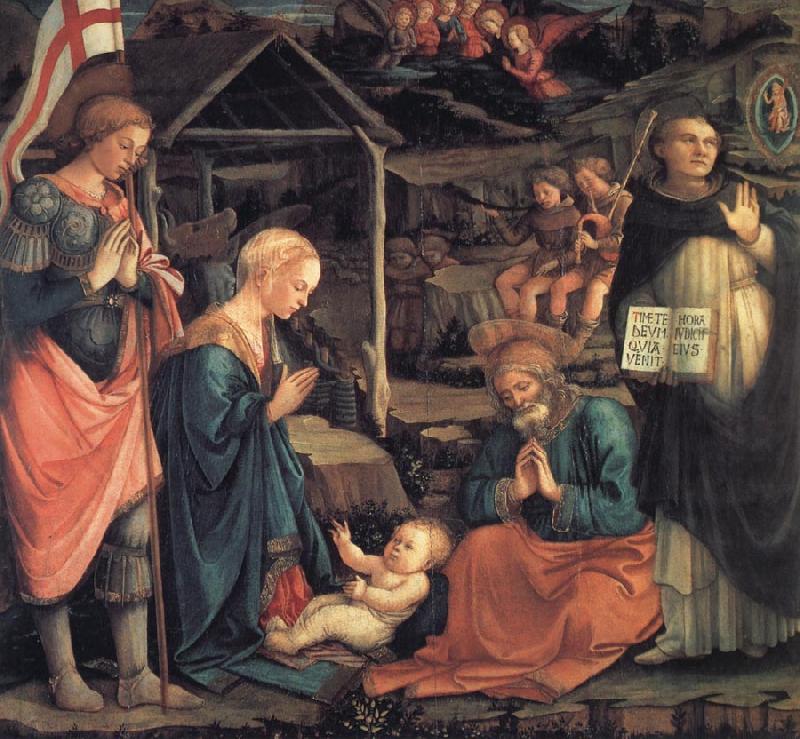 Fra Filippo Lippi The Adoration of the Infant Jesus with St George and St Vincent Ferrer Germany oil painting art